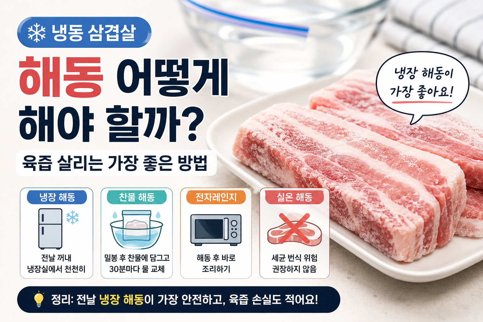 냉동 삼겹살 해동 방법 3가지│육즙 살리고 안전하게 해동하는 방법