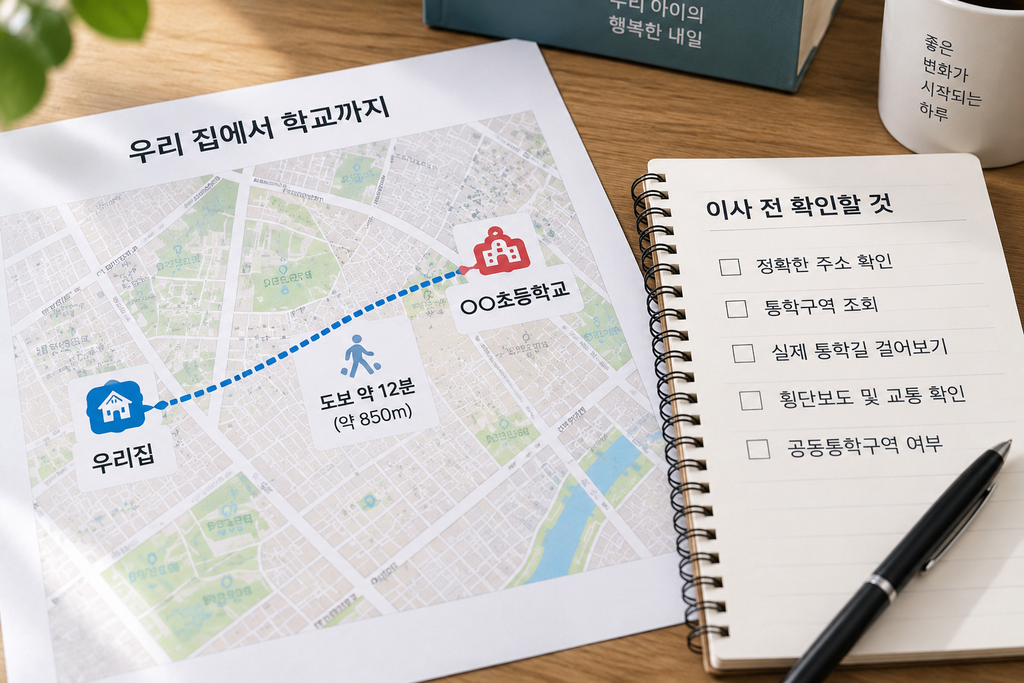학교 두 곳의 거리를 비교하는 모습
